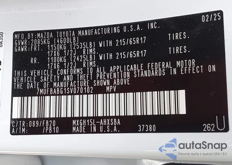 2025 Toyota Corolla Cross Hybrid Se from USA, damaged, VIN 7MUFBABG1SV070102